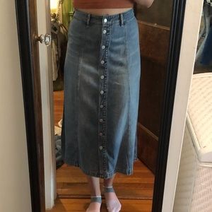 Long denim button down skirt